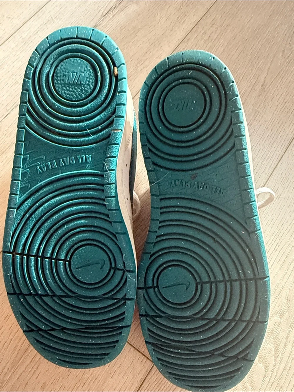 Nike Kids White Sneakers with Teal Swoosh Accent